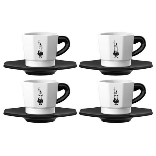TAZA CAFE BIALETTI (SET 4) OCTOGONAL NEGRA/BLANCA 