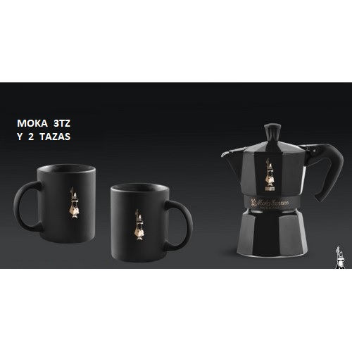 CAFETERA BIALETTI MOKA 3 TAZAS NEGRA + 2 TAZAS MUG