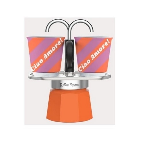CAFETERA BIALETTI MINI EXPRESS, NARANJA + 2 TAZAS 