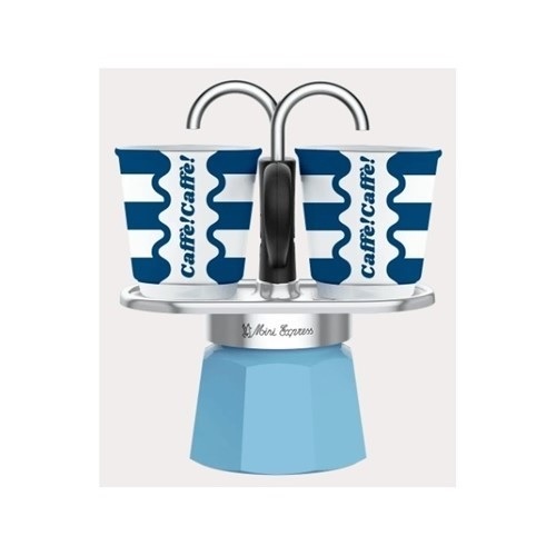 CAFETERA BIALETTI MINI EXPRESS, AZUL + 2 TAZAS    