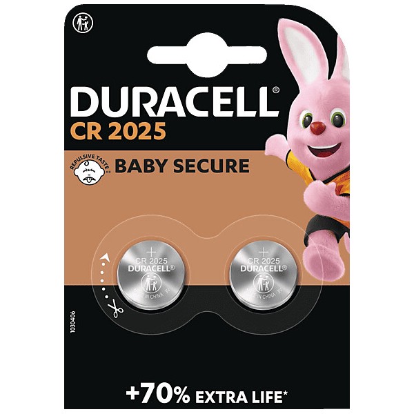 PILA DURACELL CR2025 3V, PACK 2UDS, LITIO         