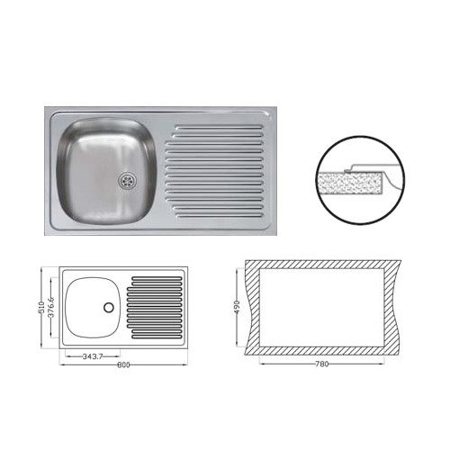 FREGADERO ARES INOX 80X51 1C 1E REF:690071        
