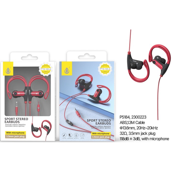 Auriculares Deporte MTK Rojo con Micro