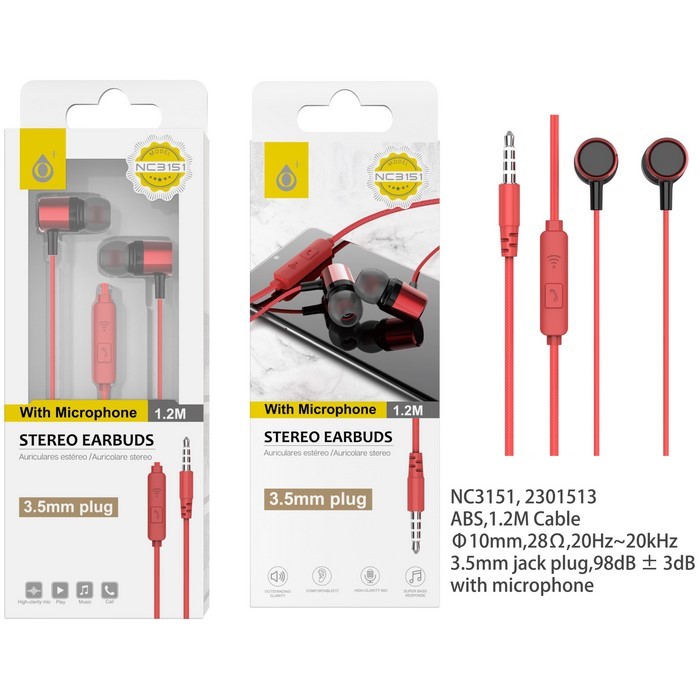 AURICULAR ONE+ NC3151 MINI JACK, ROJO             