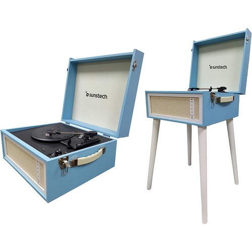 TOCADISCOS SUNSTECH FUNK VINTAGE AZUL, BT, USB, SD