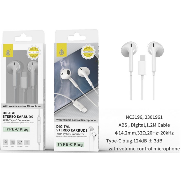 AURICULAR ONE+ NC3196, TIPO-C CON MICROFONO BLANCO