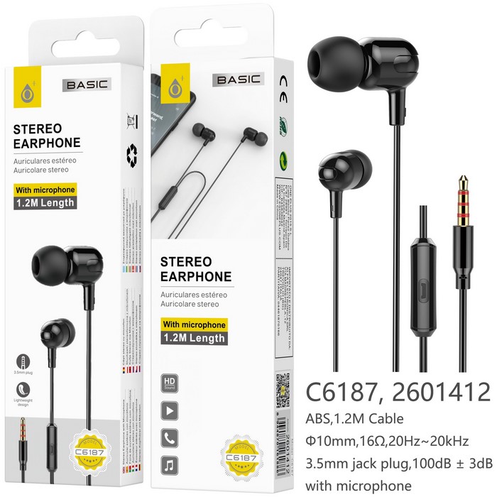 AURICULAR ONE+ C6187 MINI JACK, NEGRO             
