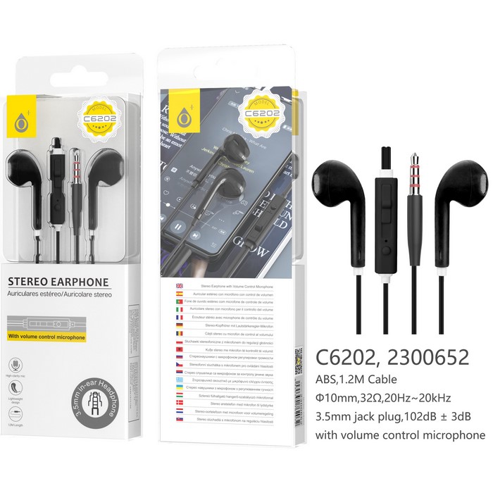 AURICULAR ONE+ C6202 MINI JACK CON MICROF, NEGRO  
