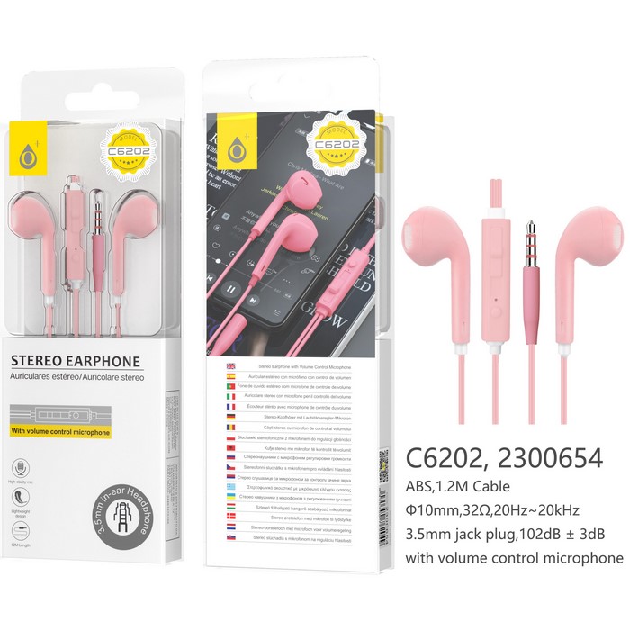 AURICULAR ONE+ C6202 MINI JACK CON MICROF, ROSA   