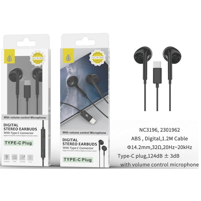 AURICULAR ONE+ NC3196, TIPO-C CON MICROFONO NEGRO 