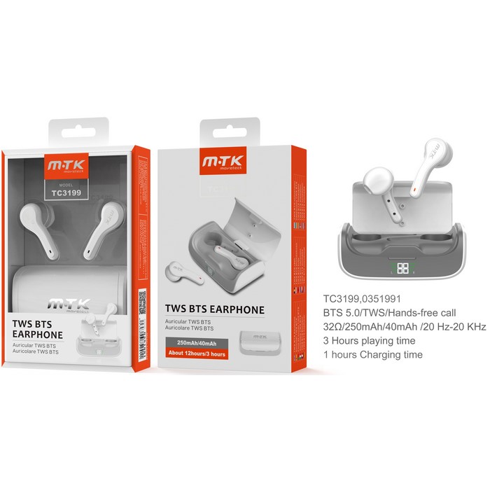AURICULAR MTK TC3199 BLUETOOTH TWS BLANCO         