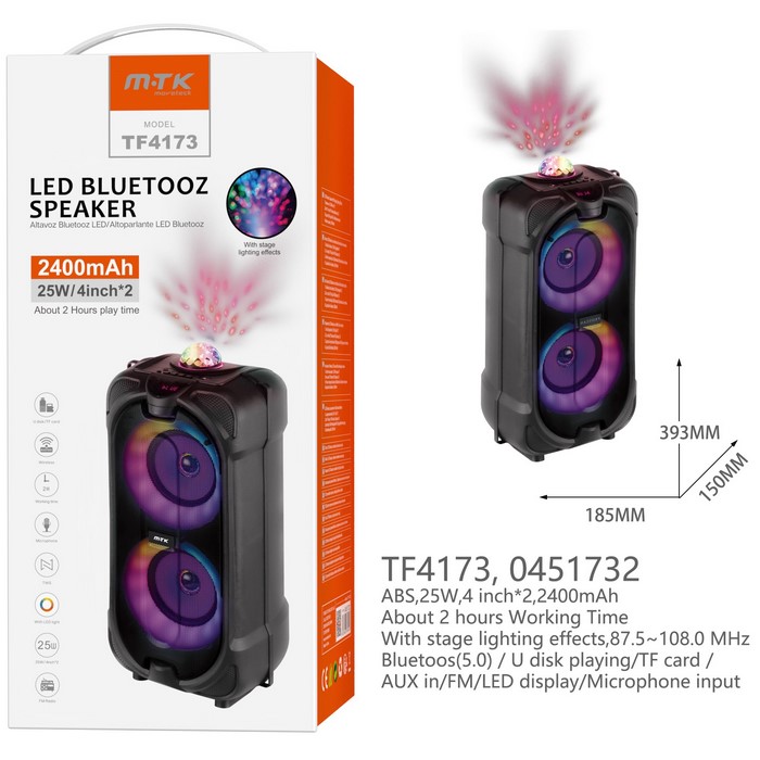 ALTAVOZ MTK TF4173 25W, KARAOKE, BLUETOOTH, LED   