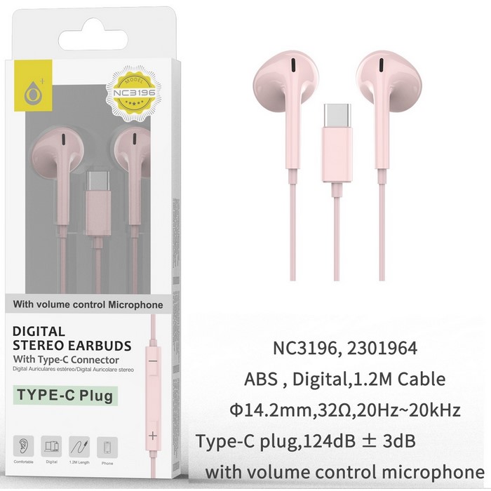 AURICULAR ONE+ NC3196, TIPO-C CON MICROFONO ROSA  