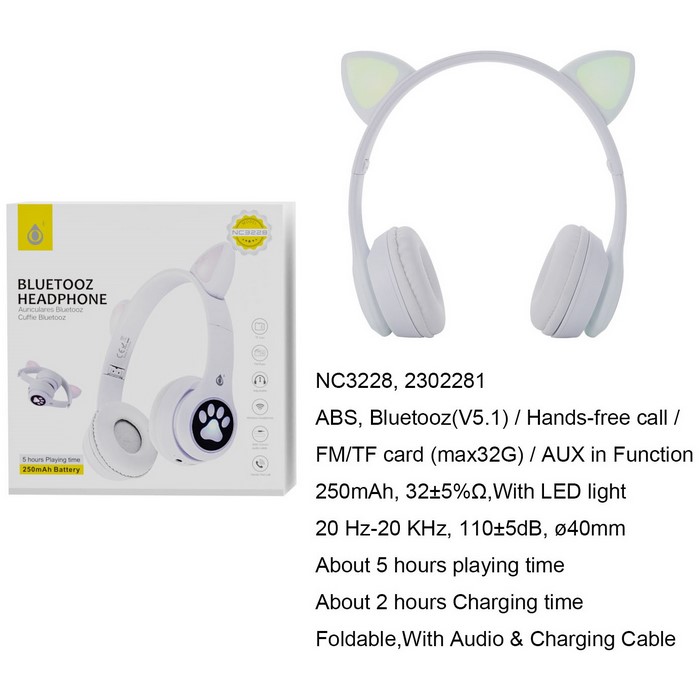 AURICULAR ONE+ NC3228 INFANTIL BT GATO BLANCO     