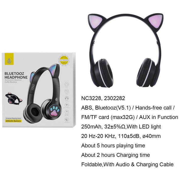 AURICULAR ONE+ NC3228 INFANTIL BT GATO NEGRO      