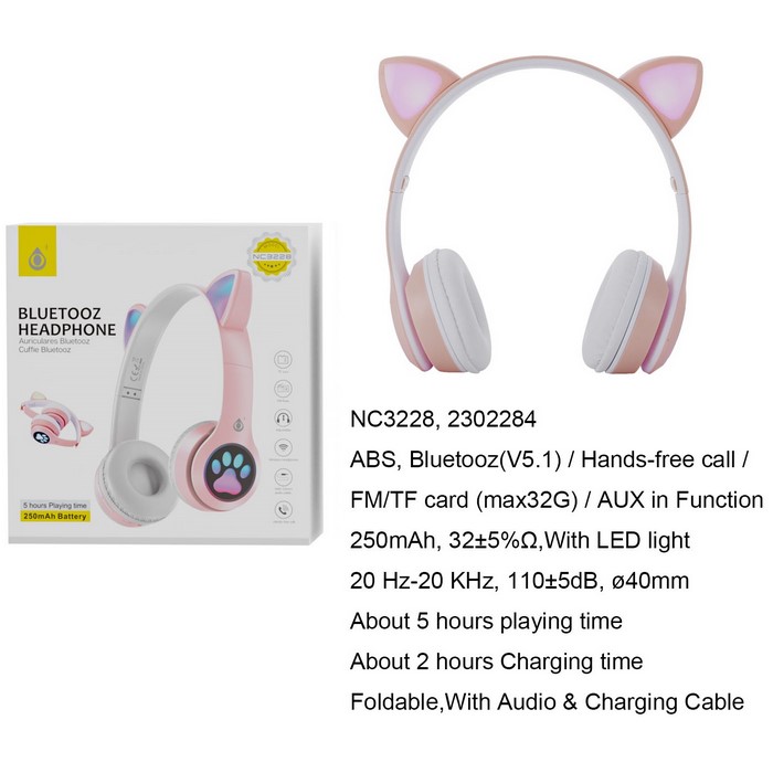 AURICULAR ONE+ NC3228 INFANTIL BT GATO ROSA       