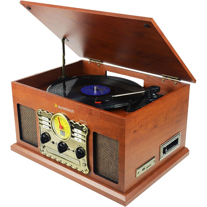 TOCADISCOS SUNSTECH PXRC5 MADERA BT USB CD CASSETT