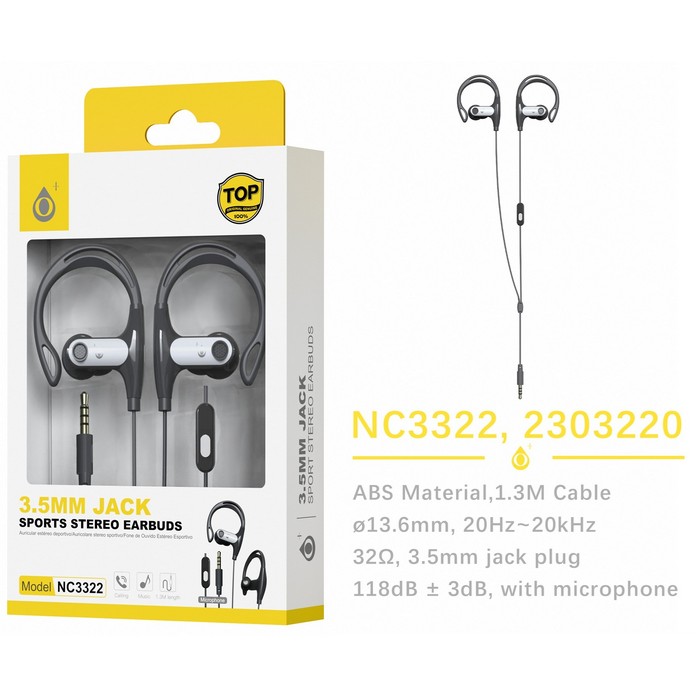 AURICULAR ONE+ NC3322 SPORTS MINI JACK NEGRO      