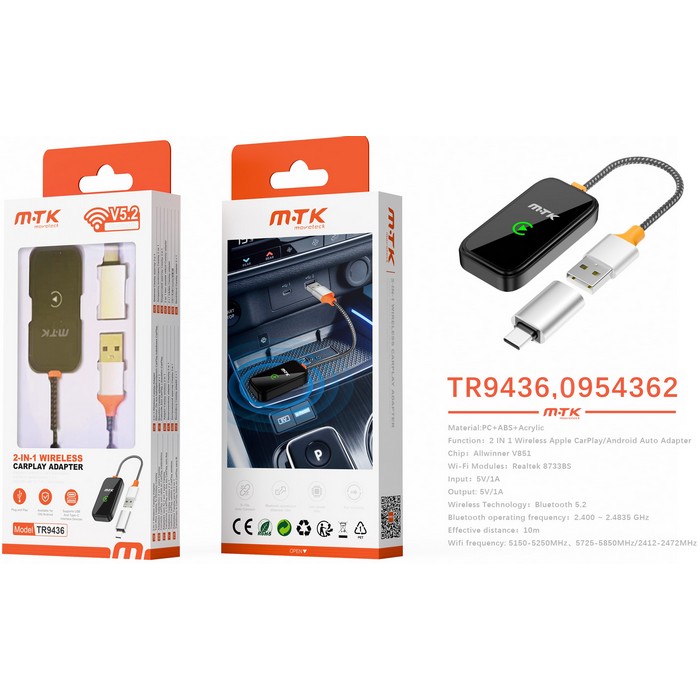ADAPTADOR MTK TR9436 INALMBRICO CARPLAY / ANDROID 