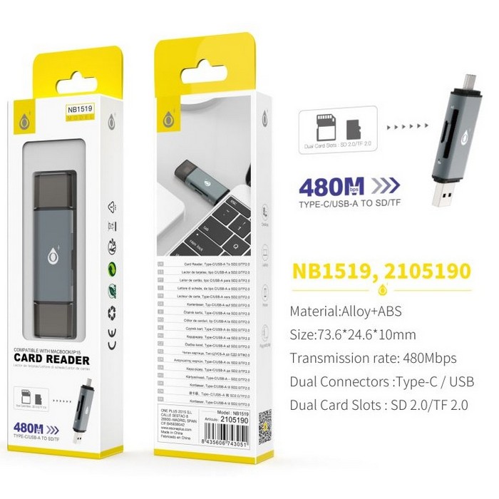 LECTOR TARJETAS ONE+ NB1519 OTG 2 EN 1 SD/MICRO SD