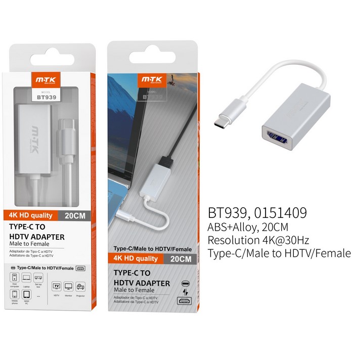 CABLE MTK BT939, TIPO-C A HDMI-HEMBRA             