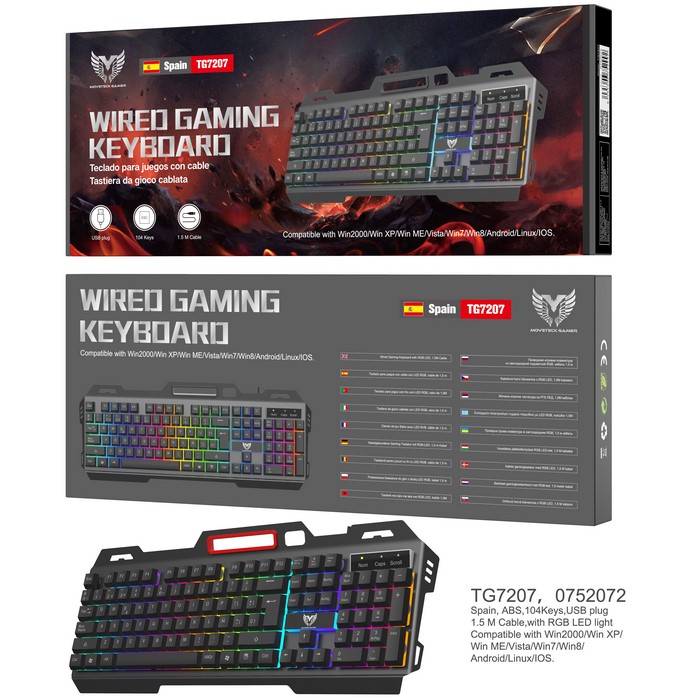 TECLADO MTK GAMING TG7207 LUZ RGB, CON CABLE USB  