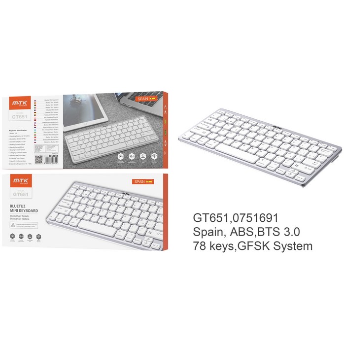 TECLADO MINI MTK GT651 BLUETOOTH BLANCO           