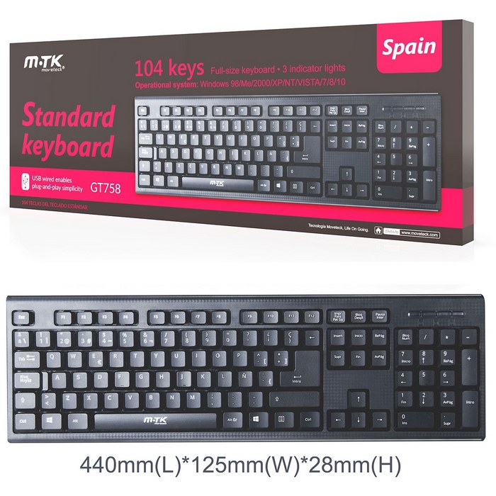 TECLADO MTK GT758 CON CABLE USB, NEGRO            