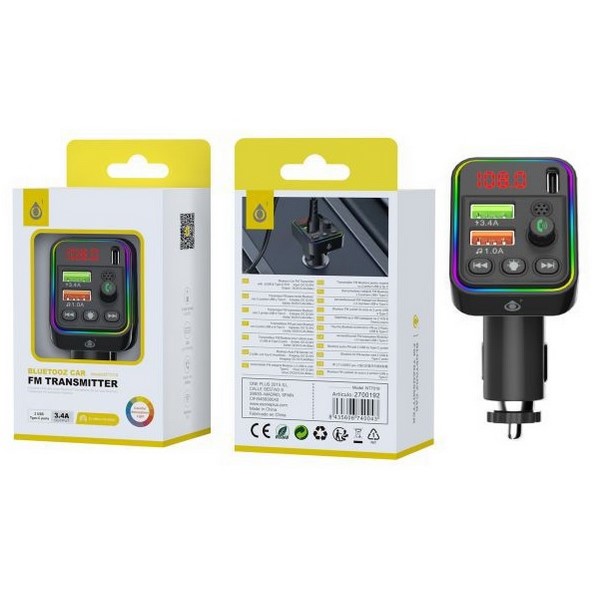 TRANSMISOR PARA COCHE ONE+ NT7019 BT, 2 USB 3.4A  