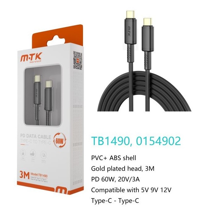 CABLE MTK TB1490 TIPO-C A TIPO-C 3 METROS NEGRO   