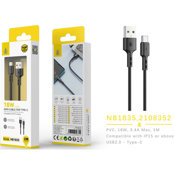 CABLE ONE+ NB1835 USB A TIPO-C, 1 METRO NEGRO     
