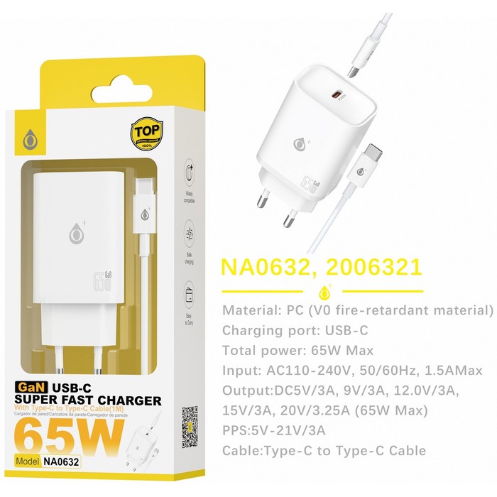 CARGADOR RED ONE+ NA0632, USB-C, 65W, CABLE C-C   