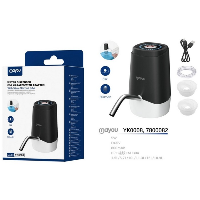 DISPENSADOR AGUA MAYOU YK0008 NEGRO CON ADAPTADOR 