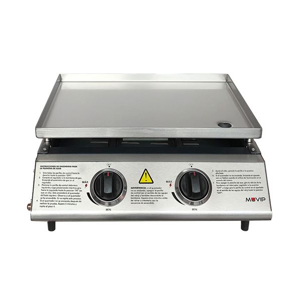 PLANCHA ASAR MUVIP MV0616 2 FUEGOS GAS INOX. 46X40
